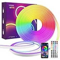 LUXONIC 16.4FT 5M Neon LED-remsa, RGB Neon Strip Lights, Bluetooth flexibel neonsilikon med applikation/fjärrkontroll, IP67 vattentät, musiksynkronisering, fest utomhus/inomhus dekoration