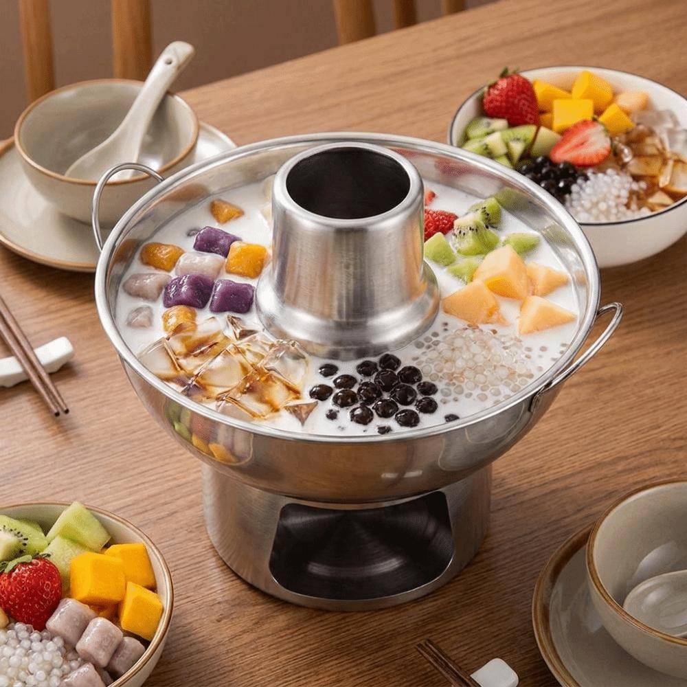 Dubbla handtag Rostfritt stål Liten Hotpot Traditionell Tom Yum Hot Pot Dessert Hotpot Camping