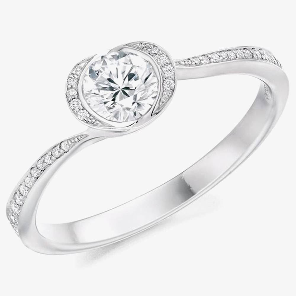 Platinum Diamond-Shoulder Twist Halo Engagement Ring (M) ENG4568 - Silver