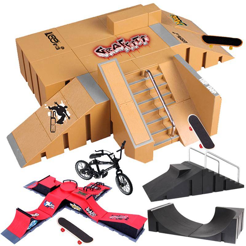 Finger Skateboard Kit Tech Deck Större Fingerboard Ramper Skatepark Set Fingersport Träningsrekvisita Skateboardramp Leksak För Barn beige