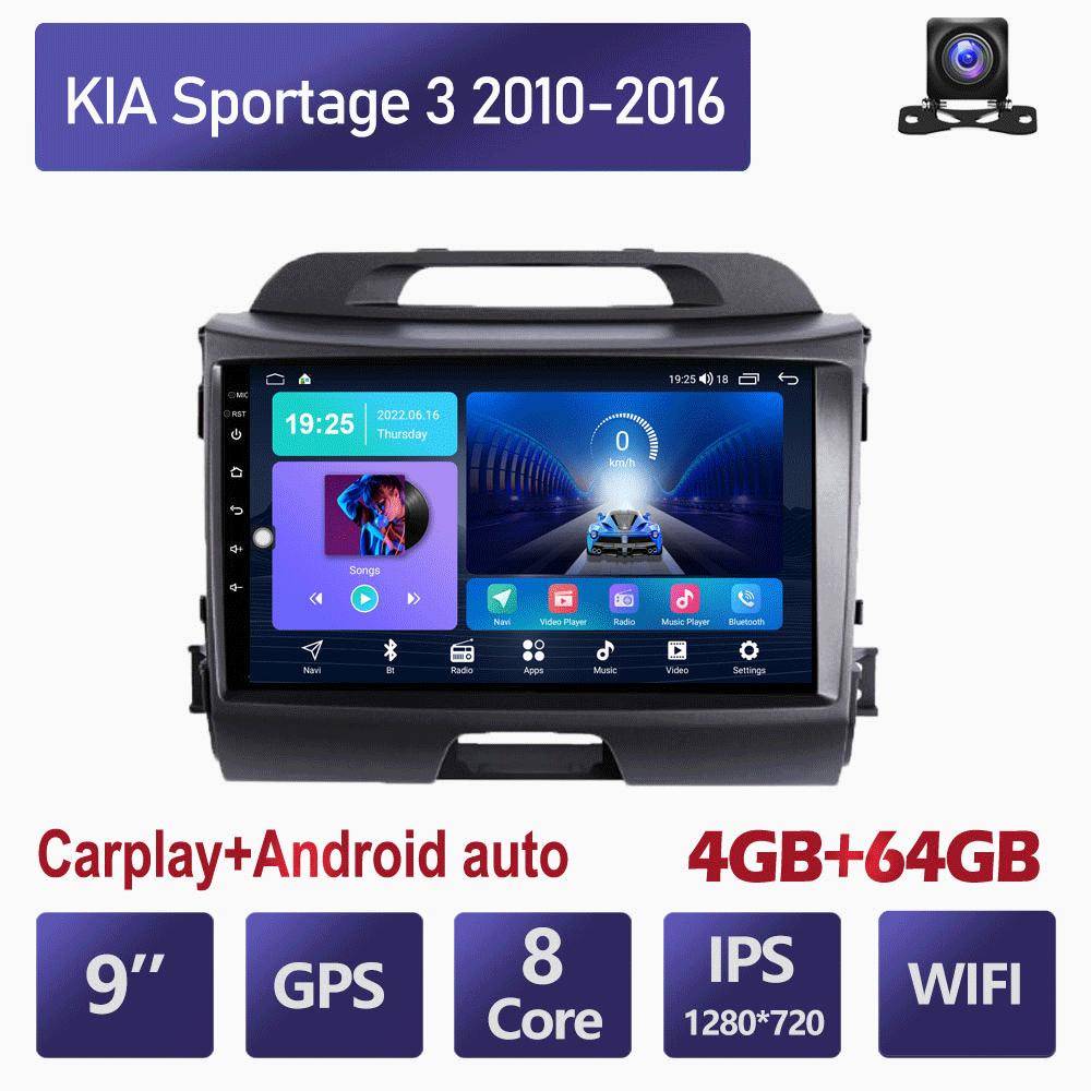9 tums Android bilradio Carplay för KIA Sportage 3 2010-2016 Multimedia Videospelare GPS Navigation WIFI 4+64GB