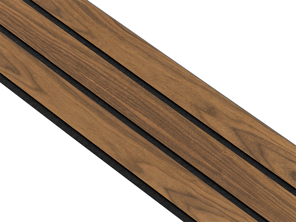 I-Wood Basic 3-lamel paneler med valnød finer, sort kerne i klar oliering - mål 17 x 300 x 2780 mm.