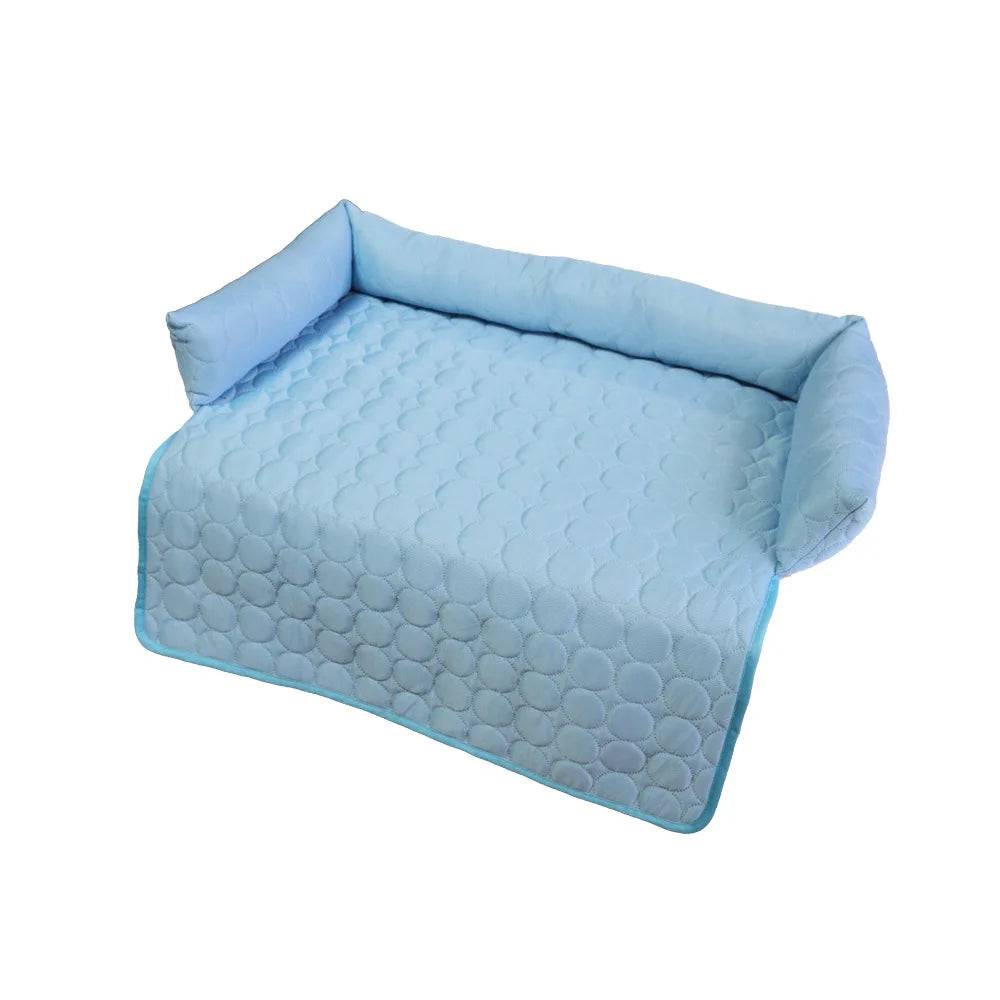 Premium Ice Silk Cooling Mat with Integrated Pillow — Large Breathable Pet Pad in 3 Colours & 2 Sizes - blue / 90 90cm (90 90cm)