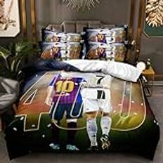ENIXWH fotbollsstjärna påslakan tonåring 3D Ronaldo Messi sängkläder mikrofiber påslakan fotbollsklubb set 1 med dragkedjor och 2 kuvert örngott (140 x 200 cm)