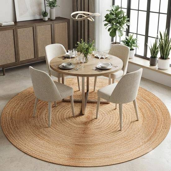 Rund Matta Naturcirkel Handflätad Design Gårdshus Jute Area Rug beige