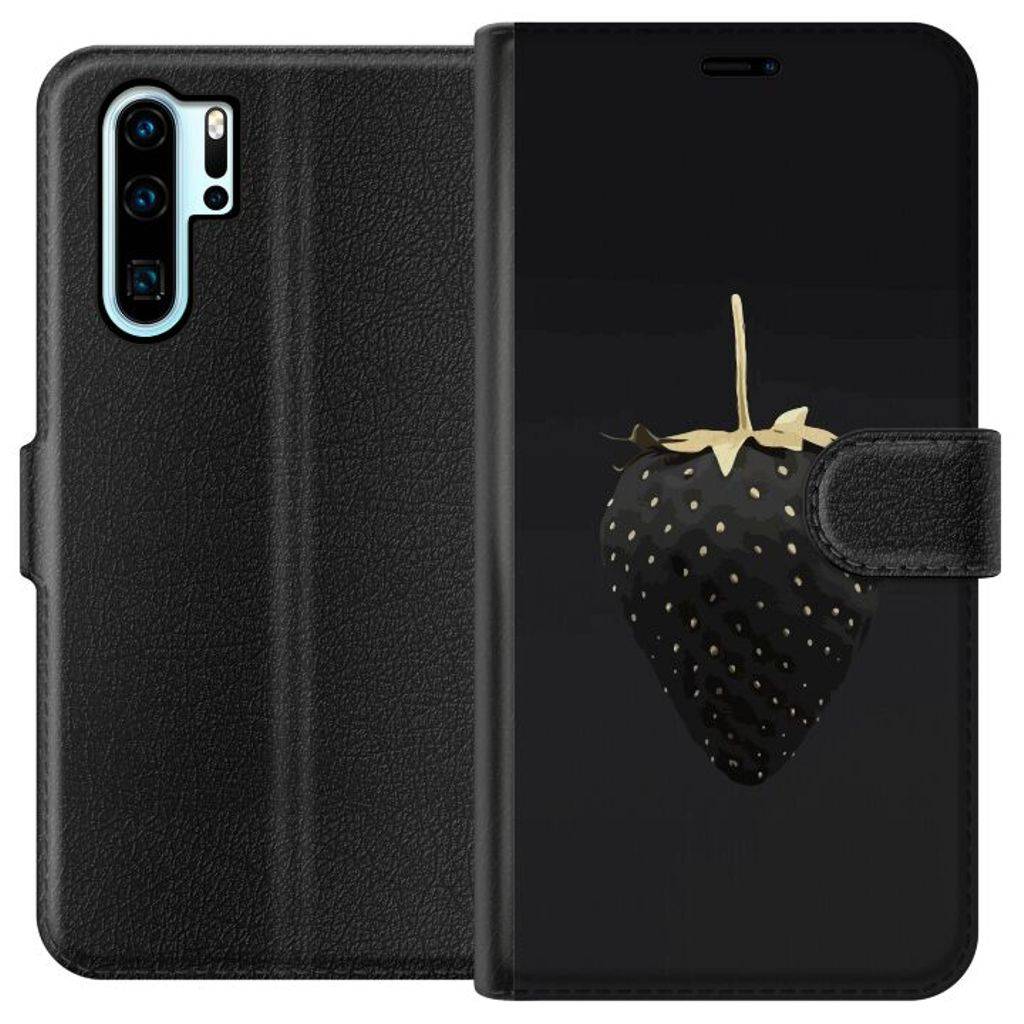 Huawei P30 Pro Svart Plånboksfodral Exklusiv Jordgubbe