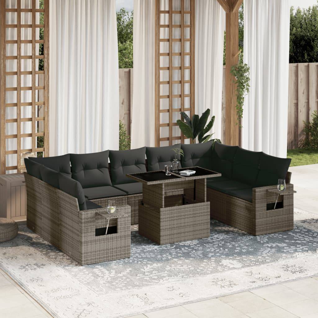 Sofasæt Til Haven 10 Dele Med Hynder Polyrattan - Grå / Uden opbevaring