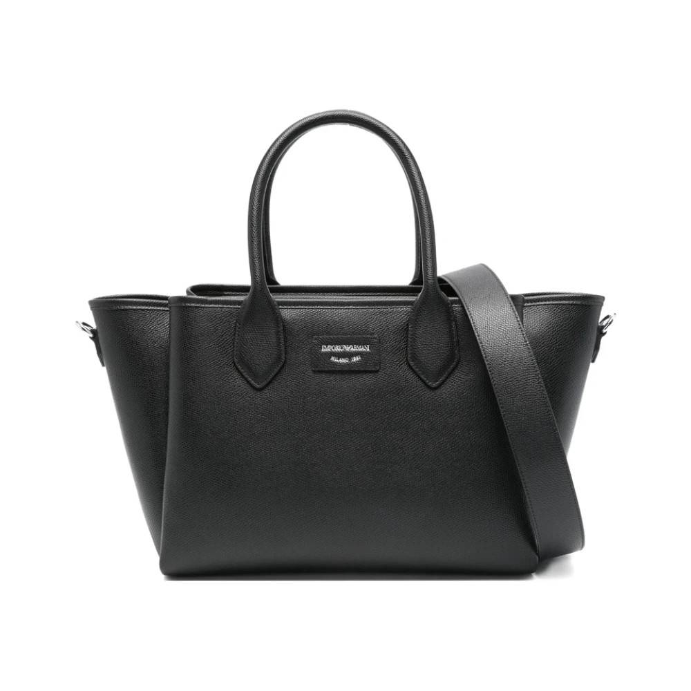 Emporio Armani Sort Læder Tote Taske Logo Lynlås - Tasker - Dame - Sort - ONE SIZE - Læder