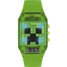 Minecraft Unisex barn digital analog kvartsklocka med gummirem MIN4014, gRÖN, armband