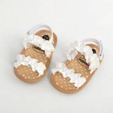 Spädbarn Spädbarn Flickor Sommarsandaler med blommor Bowknot Mjuk sula Bröllopsklänning Flats Newborn First Walkers Spjälsäng Klänning Skor - Vitt (CN11-12,CN13-14,CN15-16)