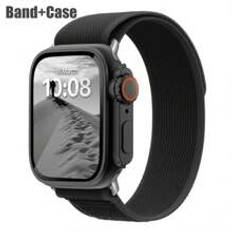 Two Piece Combination Of Apple Watch Strap+Apple Watch Case For Men And Women, Fashionable, Sporty, Soft, Breathable, Sweat Resistant, Washable Looped Hook And Loop Nylon Strap+Anti Drop, Scratch Resistant PC And Tempered Glass Screen Protector Integrated Protective Case  40/41/44/45MM Suitable Compatible With Apple Watch Models 9 8 7 6 5 4 SE Apple Watch Strap+Apple Watch Case