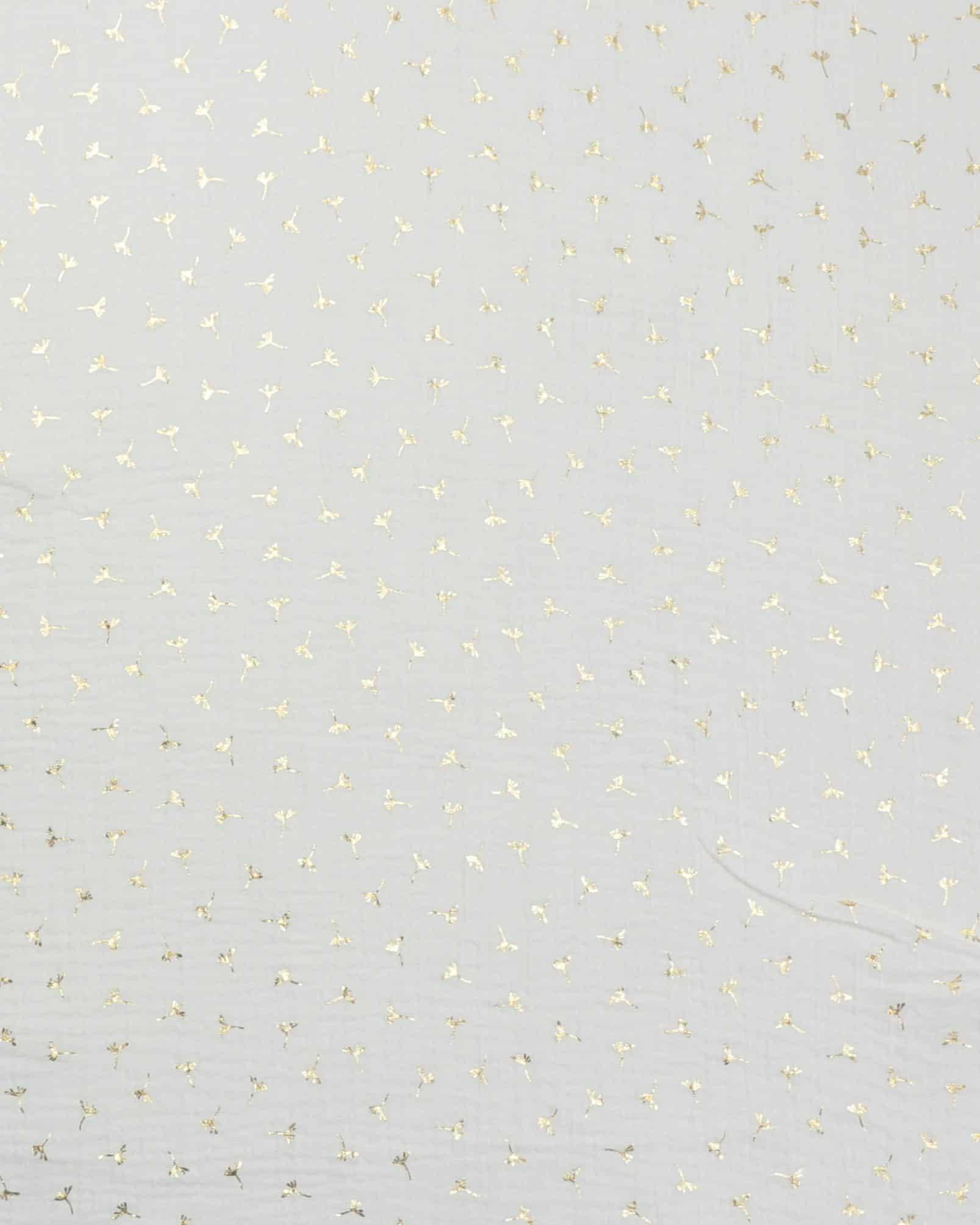 Offwhite m. frøstand i folietrykt guld - Double Gauze/musselin stof - 100% Bomuld