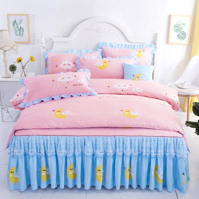 Thickened brushed lace bed skirt lace bedding - Flower blue / 120x200cm