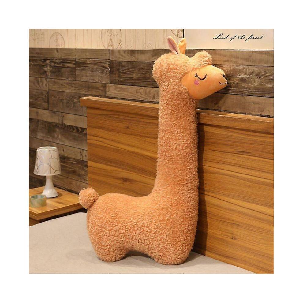 (brown 130 cm) Llama Body Pillow Giant Alpaca Plush Long Body Pillow Fluffy Alpaca Stuffed Animal
