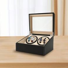 Klocka Förvaring Automatisk Watch Winder Box PU Läder Watch Case 4+6 Klockor Watch Box Herr Trä Watch Winder Förvaring Display Box med tyst motor Svar - Svart