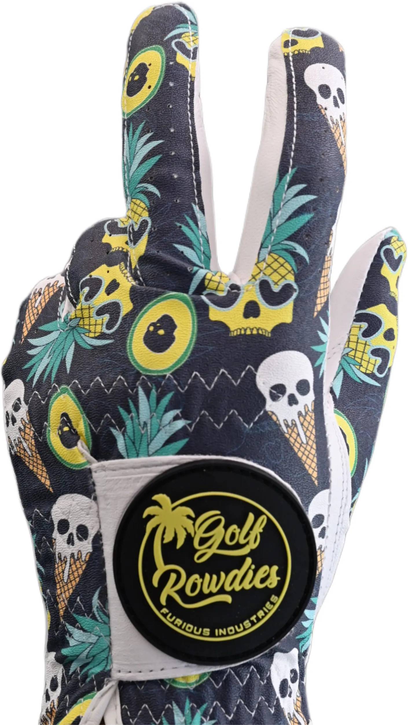 Golf Rowdies Skull Ice Damen Handschuh, weiß/mehrfarbig