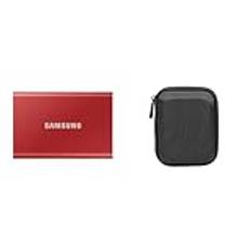 Samsung T7 Portable SSD Mettallic Red 1 TB & Hœrd svart bärväska för My Passport Essential-extern hœrddisk