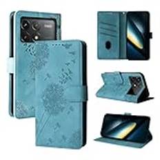 Rostsant Mobiltelefonfodral för Xiaomi Poco F6 Pro 5G maskros i PU-läder Xiaomi Poco F6 Pro 5G, plånboksfodral, magnetiskt mobiltelefonfodral för Xiaomi Poco F6 Pro 5G blå