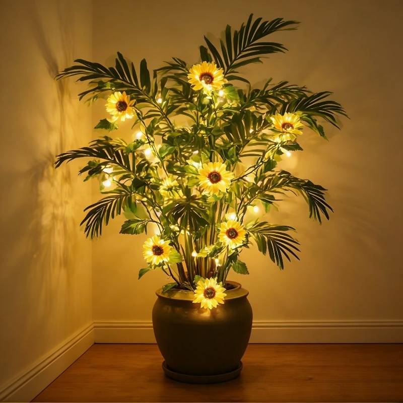 Warm Yellow Led Sunflower Garland Lights - Modern Boho Faux Flower Vine With -controlled Suitable For Weddings, Parties,, Tabletop Decoration For Christmas, Birthdays, Valentine's Day Indoor