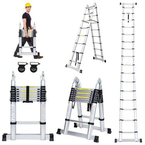 Jopassy Teleskopstege, i aluminium, halkfri, maximal belastning: 150 kg, utdragbar, med bärhandtag (2,5 + 2,5 m)