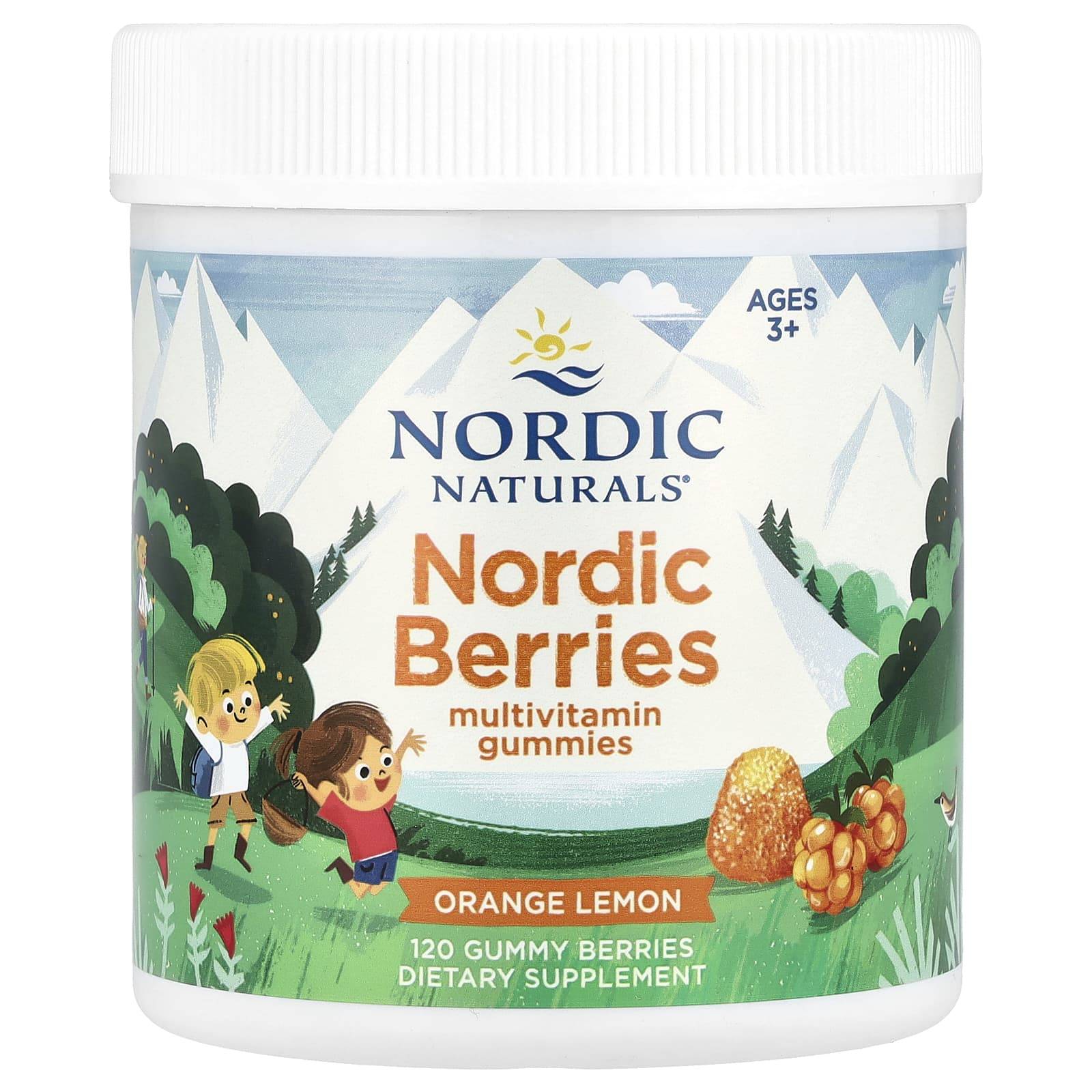 Nordic Naturals, Nordic Beries, multivitamin-gummibjörnar, åldrar 3 år och uppåt, apelsin citron, gummibjörnar 120 st.
