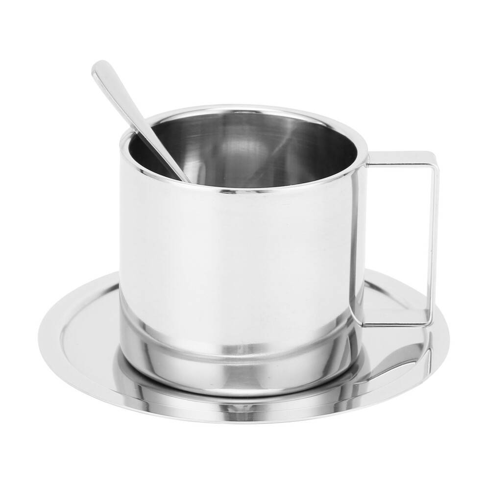 Rustfrit stål kaffekopper dobbeltlags isolerede krus espressokopsæt med ske og underkop elegant drikkeglas til latte cappuccino varm kakao te gave