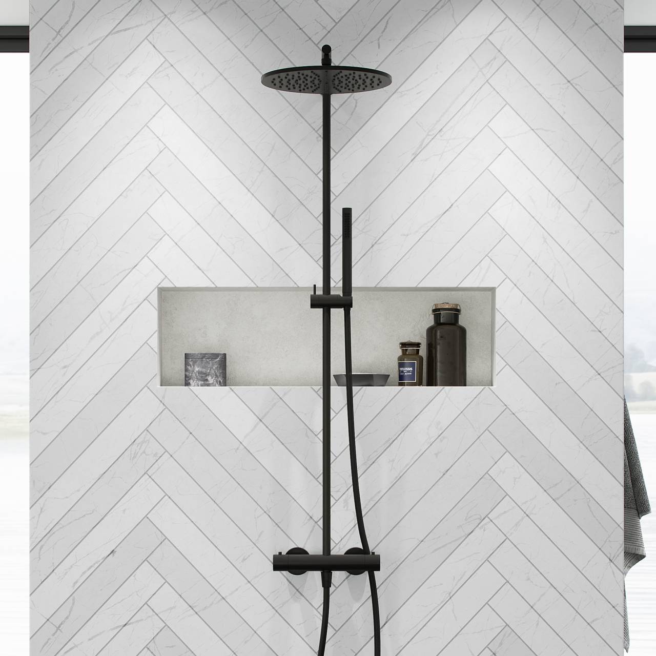 Semplice SRL10 S03 - Semplice SRL10 S03 - Termostatsæt Rain DeLuxe RHB30 Ø30 cm Matsort Brusearmatur - fra Bad&Stil.