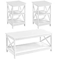 Yaheetech vardagsrumsbord 2 set sidobord, soffbord, soffbord, förvaringsbord, X-formade hängare, 100 x 55 x 45 cm trä, 40 x 40 x 60 cm vit