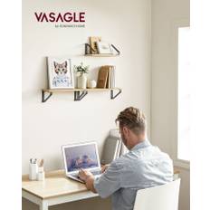 VASAGLE vägghylla, flytande hylla, set med 3, 2 monteringsalternativ, eksvart