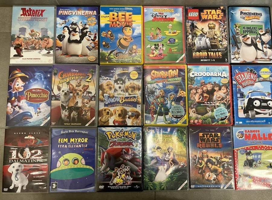 DVD-paket barnfilmer – Disney, Star Wars, Pokémon, Asterix m.fl. – 18 filmer