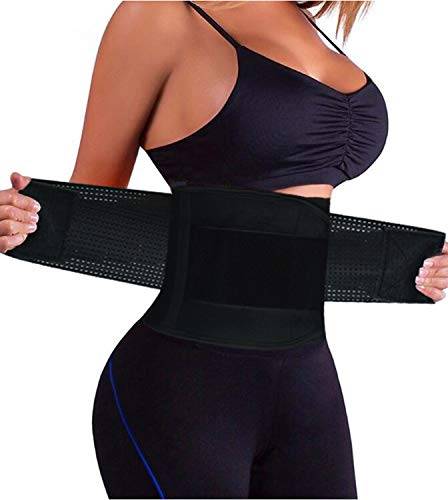 YIANNA Midjeträningsbälte för kvinnor, män, sport, kroppsformare, svettband, magband, träningsgördel, Svart (andningsbart nätband), S