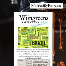 Wiingreens Brasilien Blend, Kaffe Cremá, Friskristet kaffe. 500 gr Kværnes til stempelkande (grov)