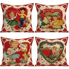 4 st Alla hjärtans dag kuddfodral 17,7x17,7 tum Vintage Retro Alla hjärtans dag kuddfodral Love Hearts Dekorativa kuddfodral Röda alla hjärtans dekora - Multifärgad (45*45,A,B)