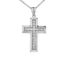 Diamond Cross Pendant Necklace in 9ct White Gold - white gold