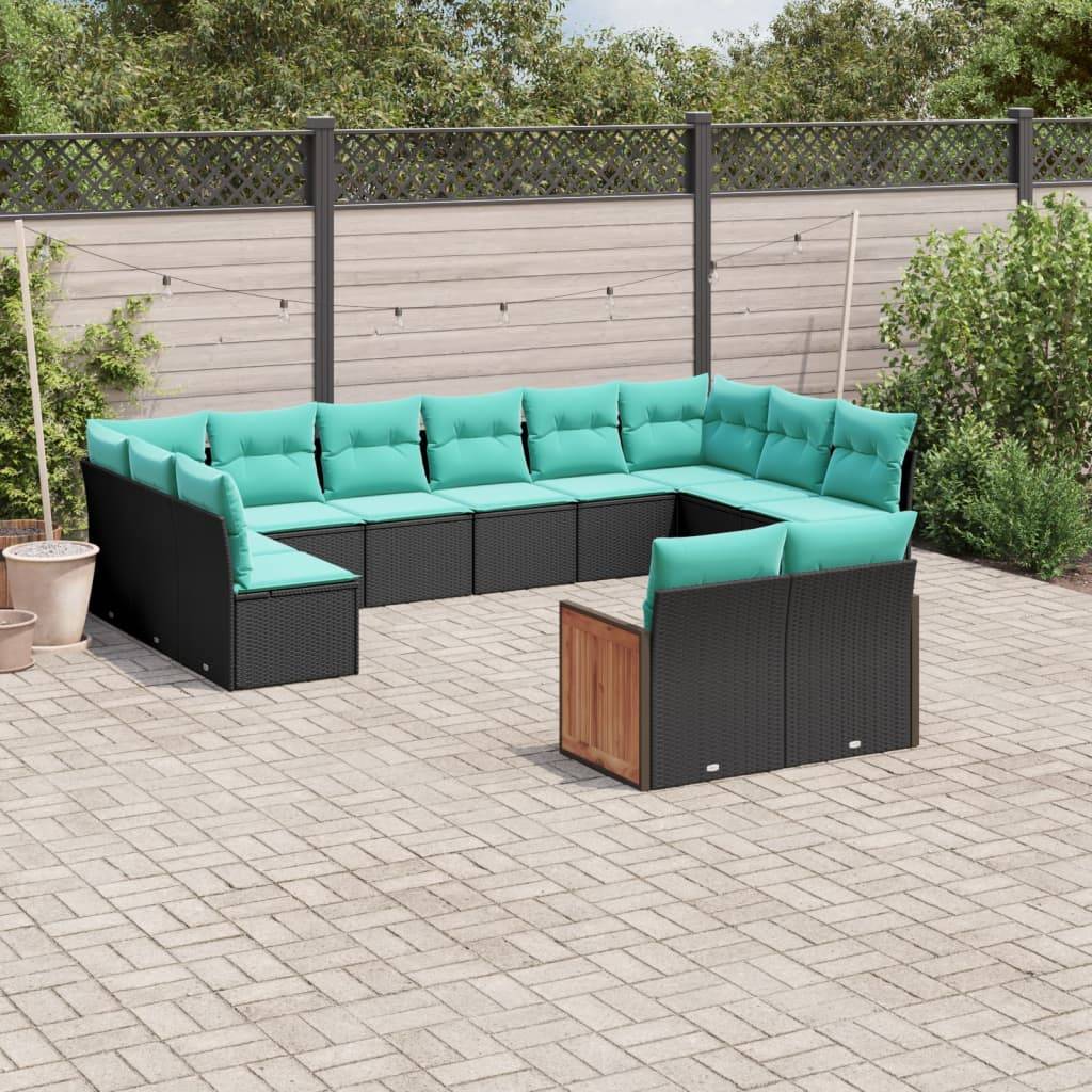 vidaXL sofasæt til haven 12 dele med hynder polyrattan sort