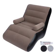 Inflatable Sofa Ergonomic S Shaped Portable Soft Flocking Surface Blow Up Couch for Home Travel brun