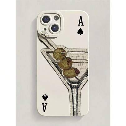 Poker Elements Vitt Lyxigt Flytande Silikon TPU Stötsäkert Poker Ace Of Spades Och Cocktailglas Mönster Helkroppsskydd Fallskydd Mjukt Premium Gummisk - Multifärgad (Multi-size)