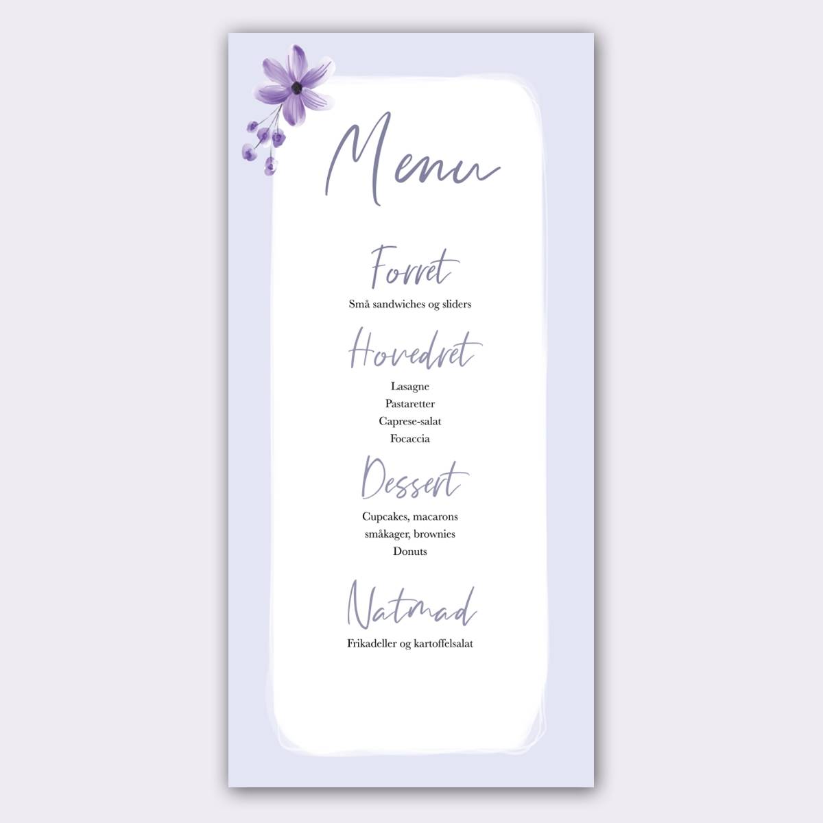 Menukort | Konfirmation | Violet
