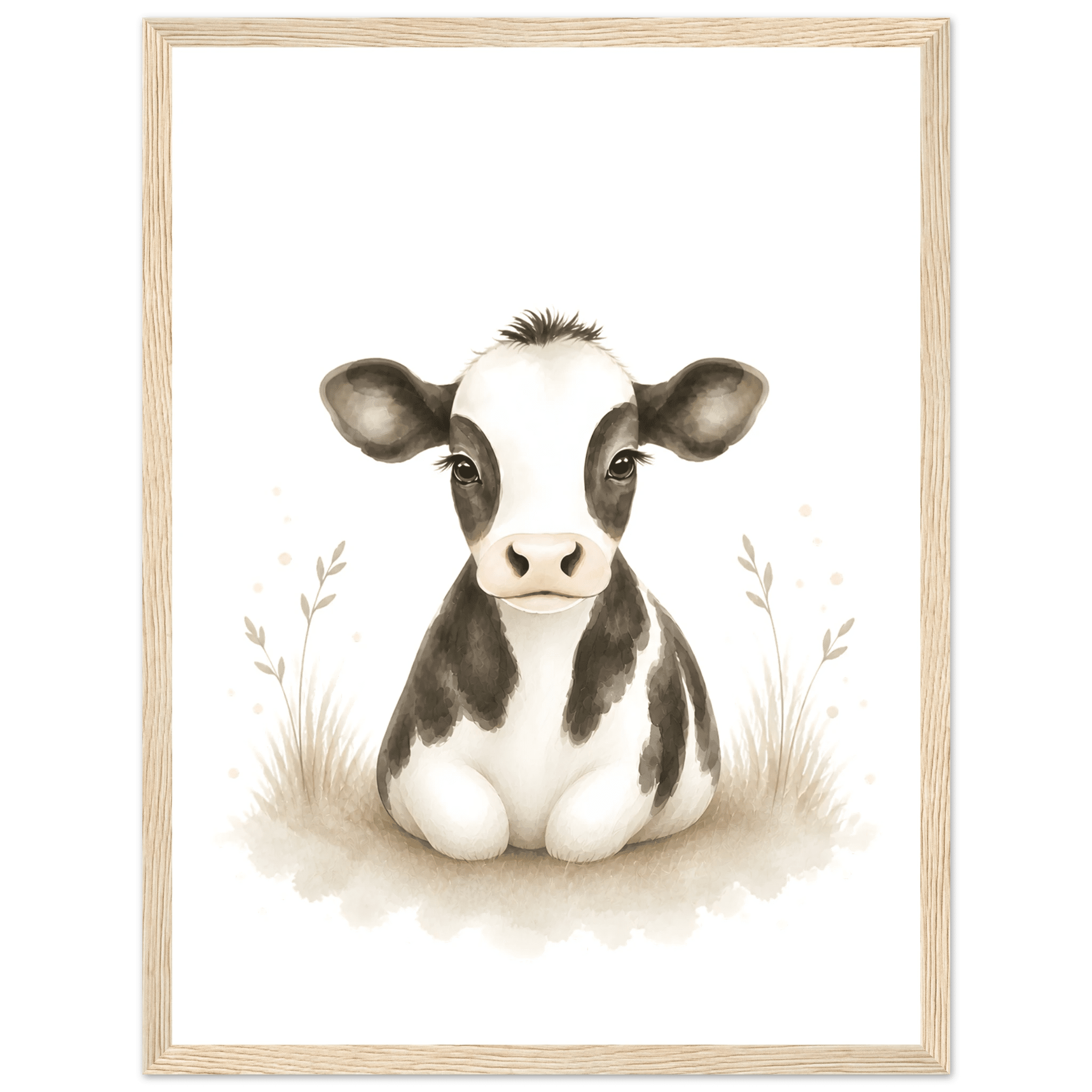 Ko poster-30x40 cm / 12x16″ / Med ram / Ljust trä