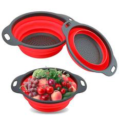 Round Collapsible Colander Silicone Kitchen Fruit Vegetable Washing Basket Strainer Foldable Drainer Kitchen Gadgets Tools röd