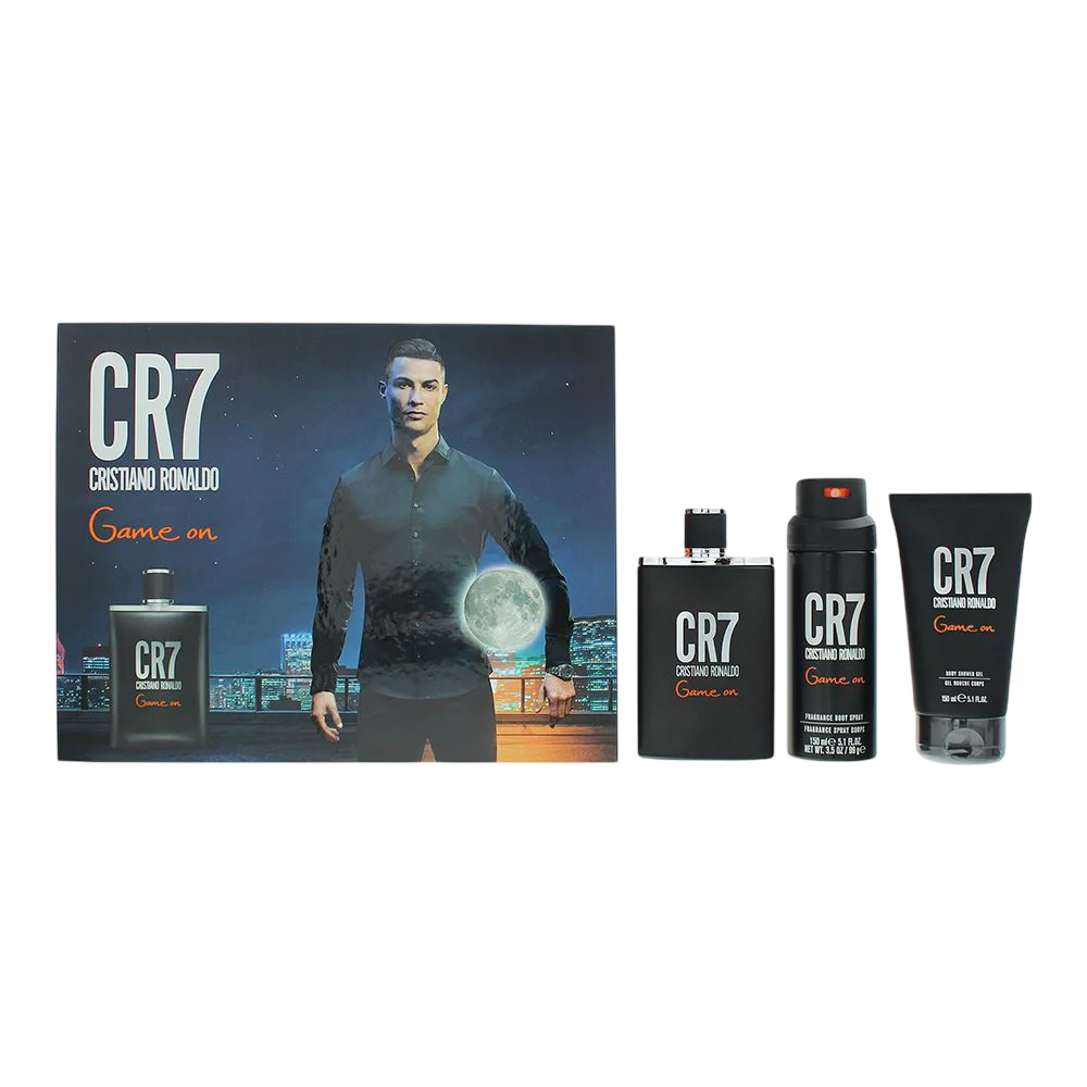 Set Cristiano Ronaldo: CR7 Game On, Eau De Toilette, per uomo, 100 ml + CR7 Game On, Gel doccia, Corpo, 150 ml + CR7 Game On, Rinfrescante, Deodorante
