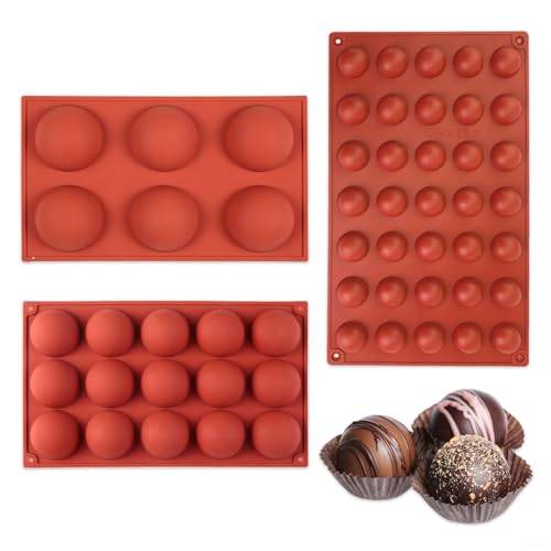 Wekuw Silikonform Halvkula, 3 Stycken Kula Chokladform för Choklad, Kaka, Gelé, Dome-Mousse (6/15/35 Hål)