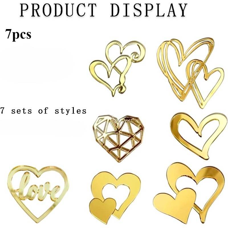 7pcs Love Heart Cupcake Toppers Acrylic Cake Topper Minimalist Decorations For Valentine's Day Anniversary Engagement Birthday Wedding Party Supplies