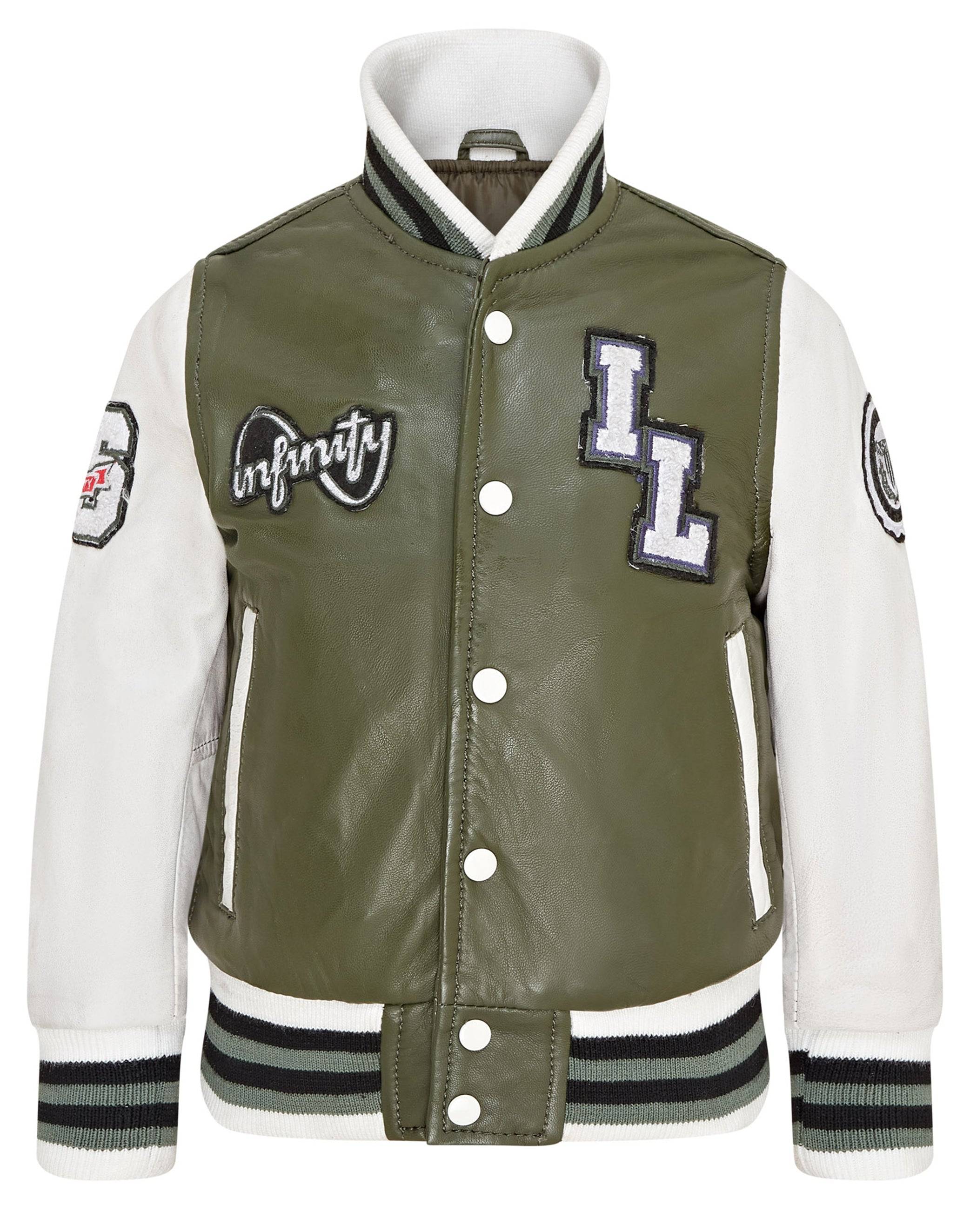 Kids Letterman Leather Varsity College Bomber Jacket - Grön
