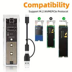 TEMU M.2 Nvme Single Ssd Case Clear Usb Type C 10gbps Pci-e M2 Ssd Transparent External Enclosure Hard Disk Box
