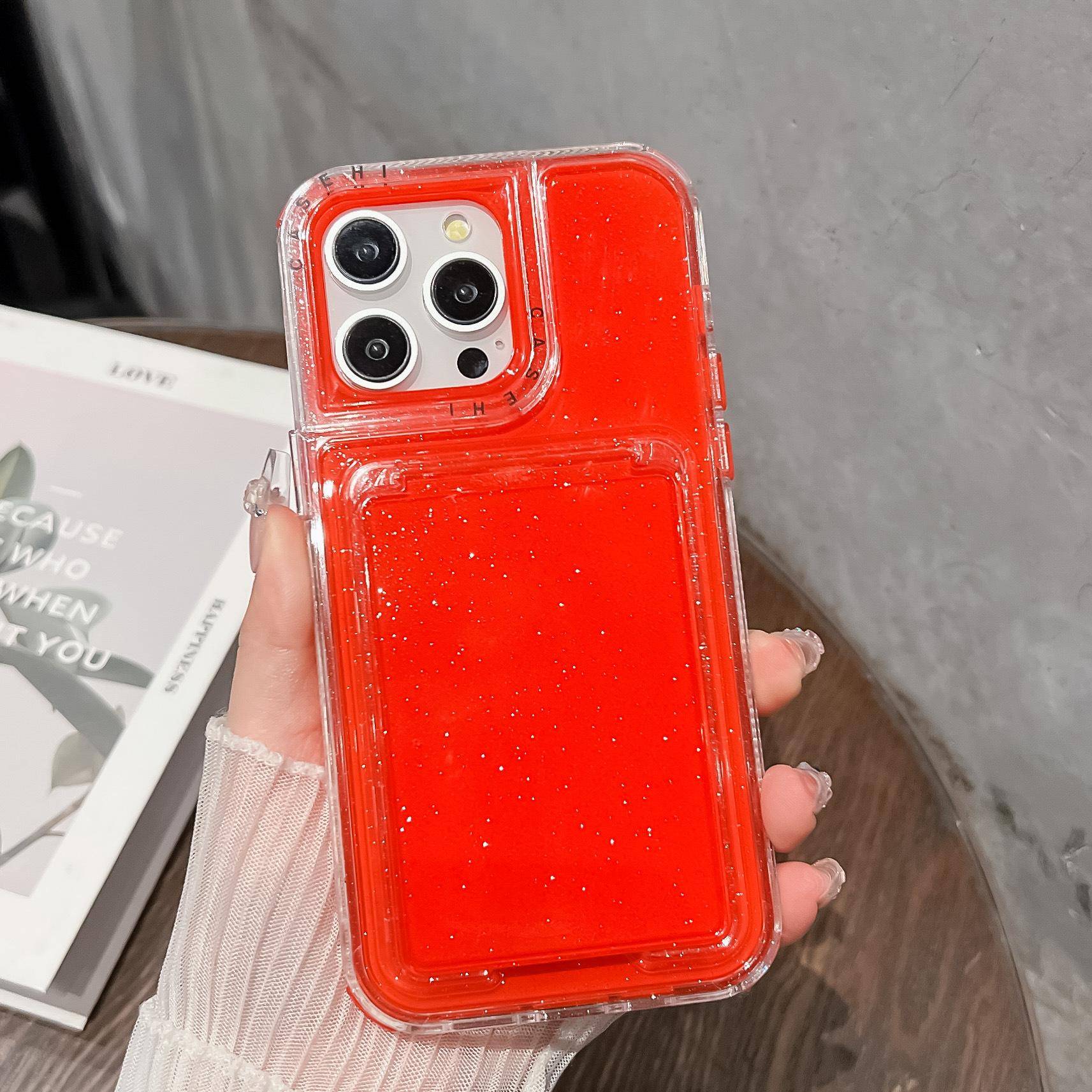 Suitable for IPhone16 Mobile Phone Case Flash Powder Creative Goddess IPhone15/14 Three-in-one Makeup Box Stand Apple 16Plus