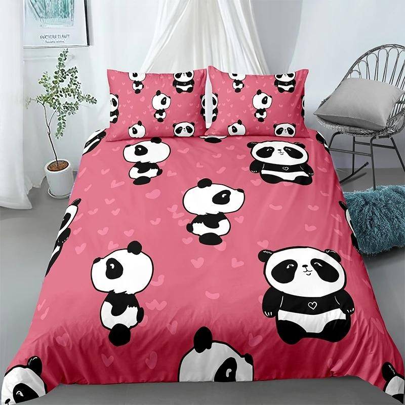 Panda Tryckt 2/3 st Sängklädesset Bambu Påslakan för Vuxen Barn Sängkläder och Örngott Täcke Överdrag Sängset king 245x210cm 3pcs