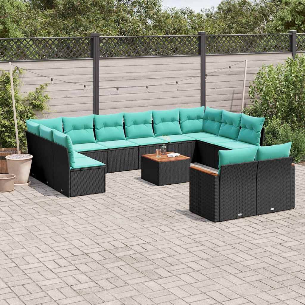 13-delt havesofasæt med hynder sort polyrattan