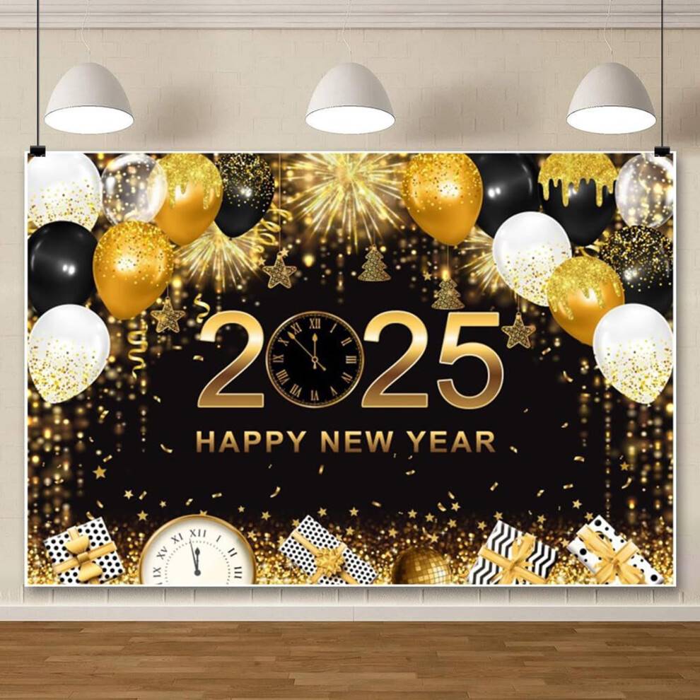 2025 Godt Nytår Baggrund Glitter Nytårsaften Hængende Banner Sort Og Guld Fotografi Baggrund Til Hjemmekontor Festdekoration