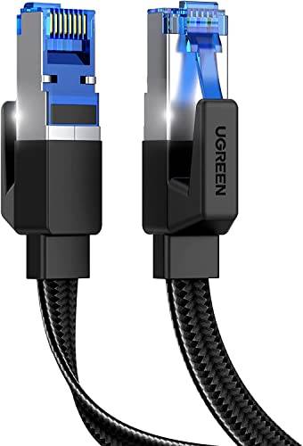 UGREEN Cat8 Ethernet Kabel Flätad RJ45 Nätverkskabel Höghastighets 40 Gbps 2000 MHz LAN Kabel Kompatibel med Cat7 Cat6 Patchkabel för PS5 PS4 Sky Box WiFi Förlängare Smart TV Switch Modem Router (15M)